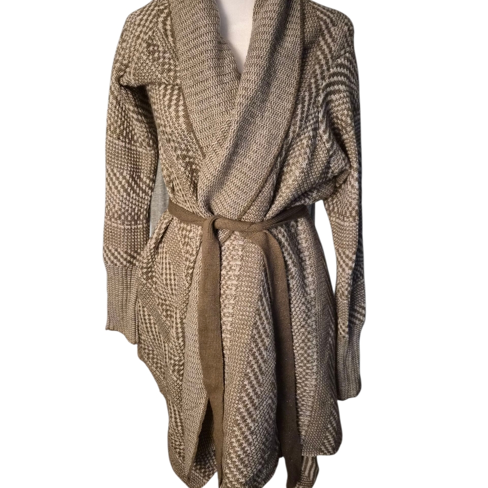 bebe Beige Patterned Knit Cardigan